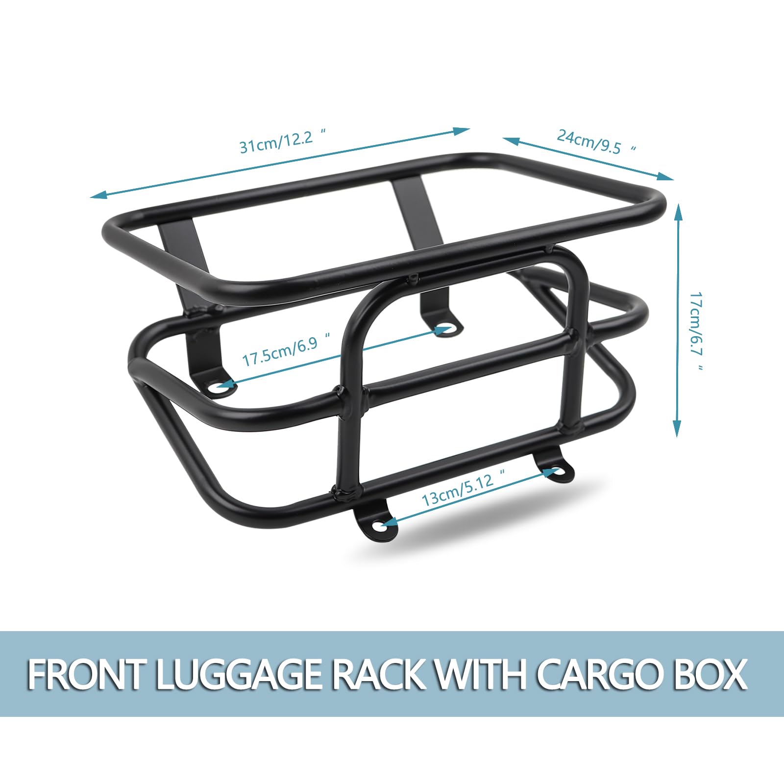 Mokuo Motorcycle Front Luggage Rack with Cargo Box in Heavy Iron